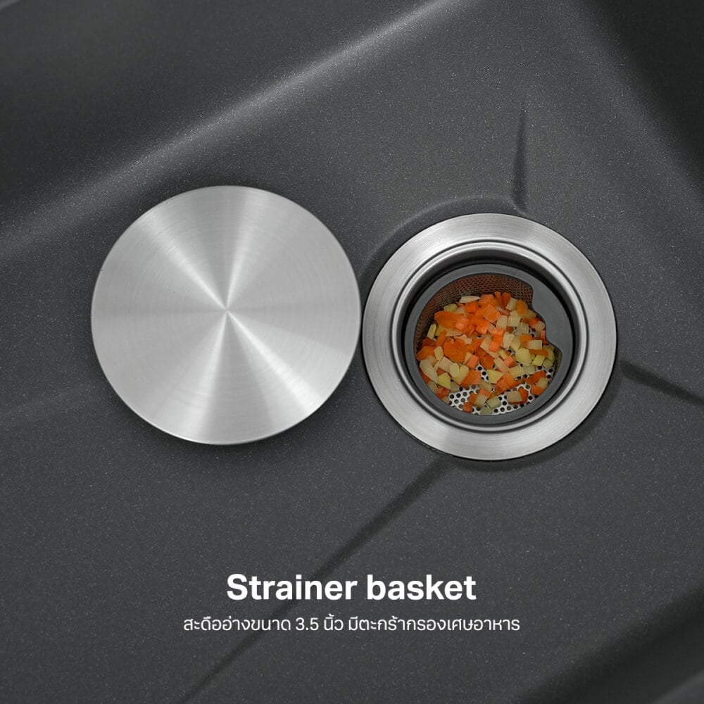 ซิงค์ล้างจานแกรนิตม่ายน้ำตก 1 หลุม หินแกรนิตสังเคราะห์ EVE รุ่น ROMA 750/480 SUPER GREY ขนาด 75 ซม. สีเทา